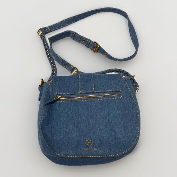 House of Harlow 1960 Denim Crossbody Purse Bag Adjustable Strap Chain Buckle - Picture 2 of 10